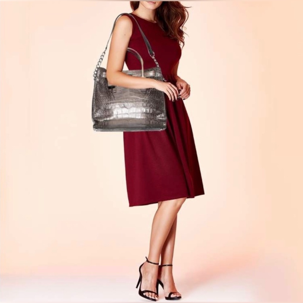 MICHAEL Kor’s Black/Grey/purple Croc Embossed Leather Large Hamilton North Tote